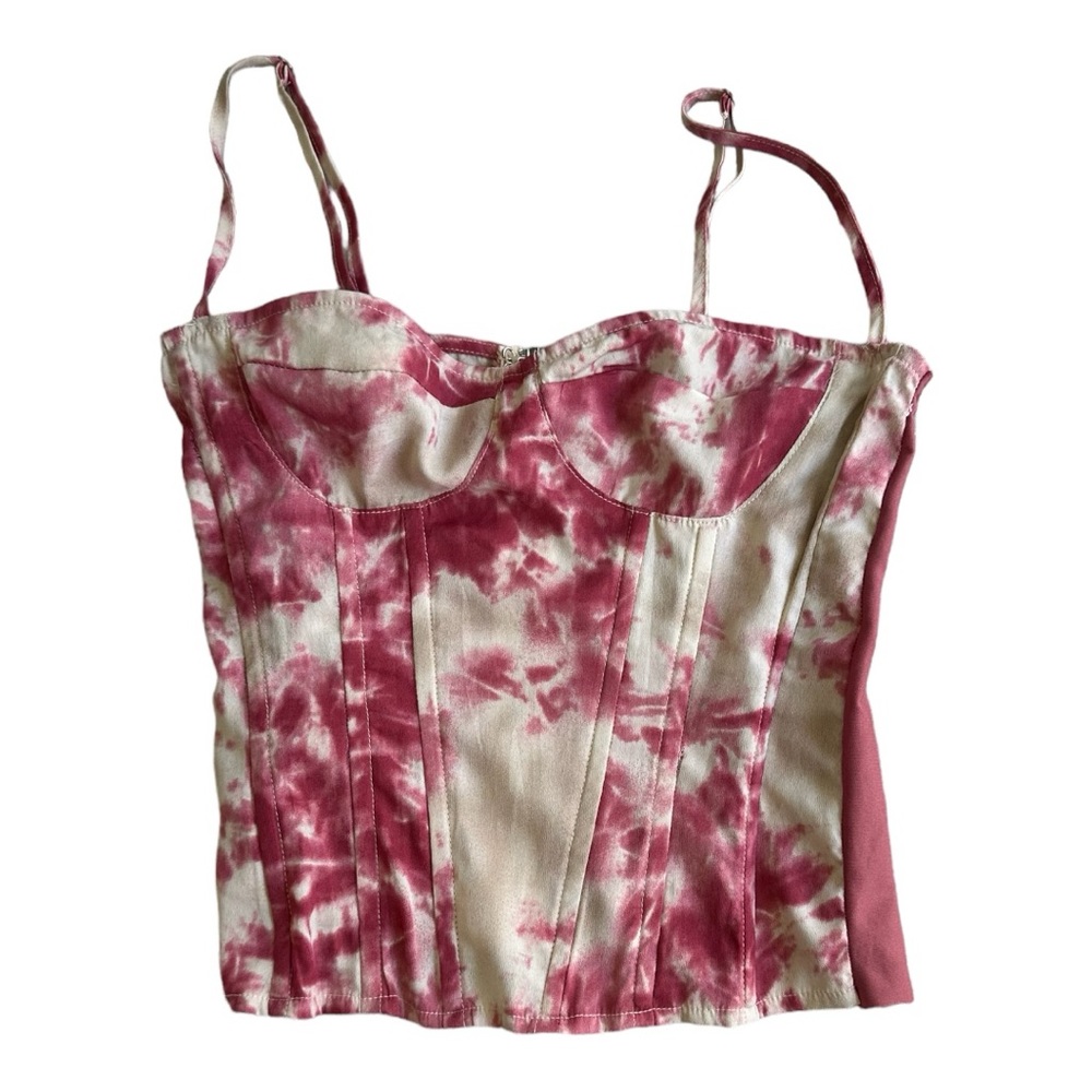 Pretty Little Thing Fuschsia Tie Dye Print Structured Corset Top XS/S